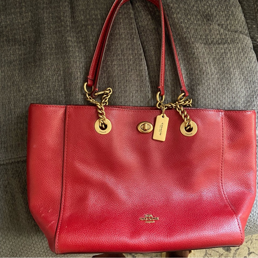 Coach Red Leather Tote Bag